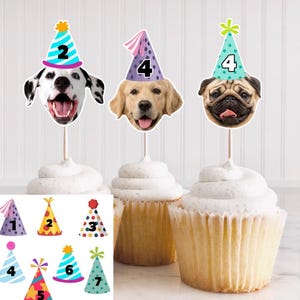 Custom Dog photo cupcake toppers, Personalized pet photo topper, Dog birthday decoration
