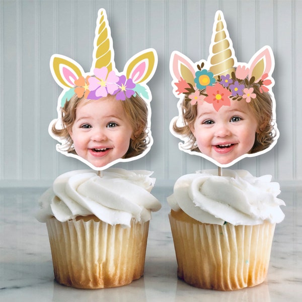 Unicorn Flower crown custom face cupcake topper