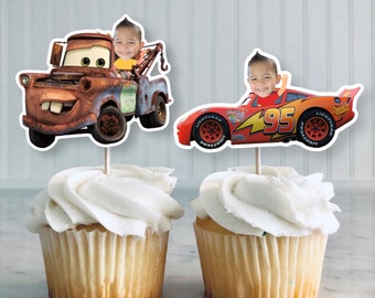 Lighting McQueen or Mater Customer Face Cupcake Topper, Cars Decoration