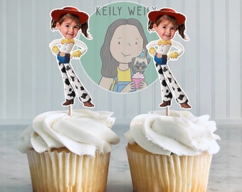 Jessie Toy Story Custom Face Cupcake Toppers, Toy Story Decoration, cowgirl, cowboy cupcake toppers