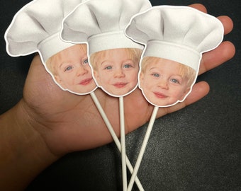 Chef custom face cupcake Toppers/ Chef hat Cupcake Topper