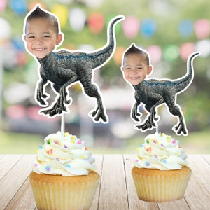 Dinosaur custom face cupcake topper, Jurassic park cupcake topper