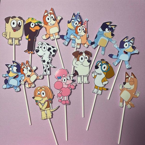 Bluey cupcake Toppers | Bluey Birthday Decorations| 13 Toppers Glossy paper