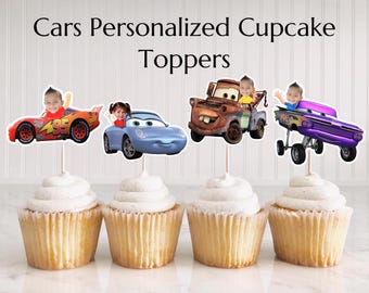 Lighting McQueen or Mater Customer Face Cupcake Topper, Cars Decoration