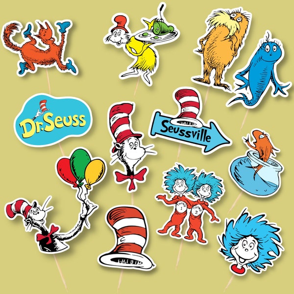 Cupcake toppers, school Cupcake toppers, ABC Dr Seuss, Green eggs and ham, books, Dr Seuss party, 12 Toppers