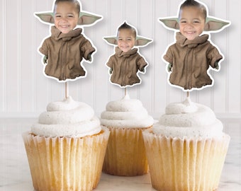 Baby Yoda/Grogu Custom Face Cupcake topper, Jedi , Space Decoration