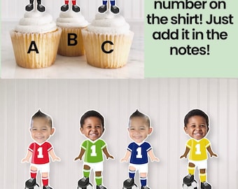 Soccer Cupcake Toppers custom face, Soccer Birthday Party