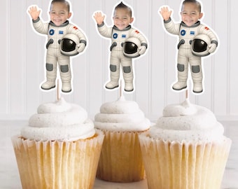 Astronaut custom face cupcake toppers, astronaut party decoration, space decoration