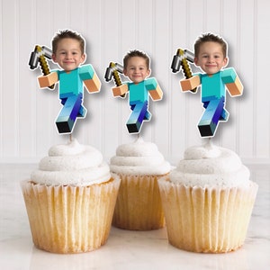 Steve from Minecraft Custom face Cupcake topper| Minecraft