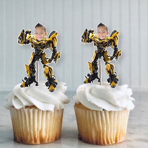 Bumblebee custom face Cupcake Topper, Transformers cupcake toppers