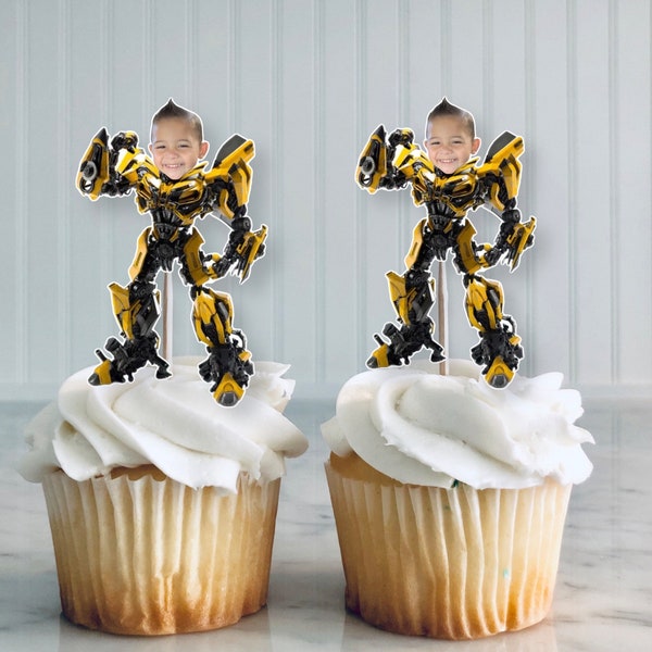 Bumblebee custom face Cupcake Topper, Transformers cupcake toppers