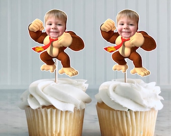Donkey Kong Custom Face Cupcake Toppers, Mario decoration