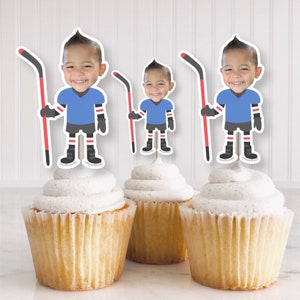 Hockey Player custom face cupcake Toppers, Hockey party, Hockey player, Hockey Toppers, Ice Hockey cupcake toppers