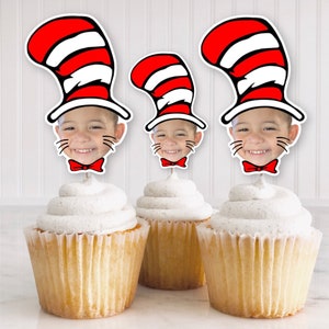 Cat in a hat  Cupcake Toppers| Custom Face Cupcake toppers