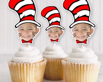 Cat in a hat  Cupcake Toppers| Custom Face Cupcake toppers
