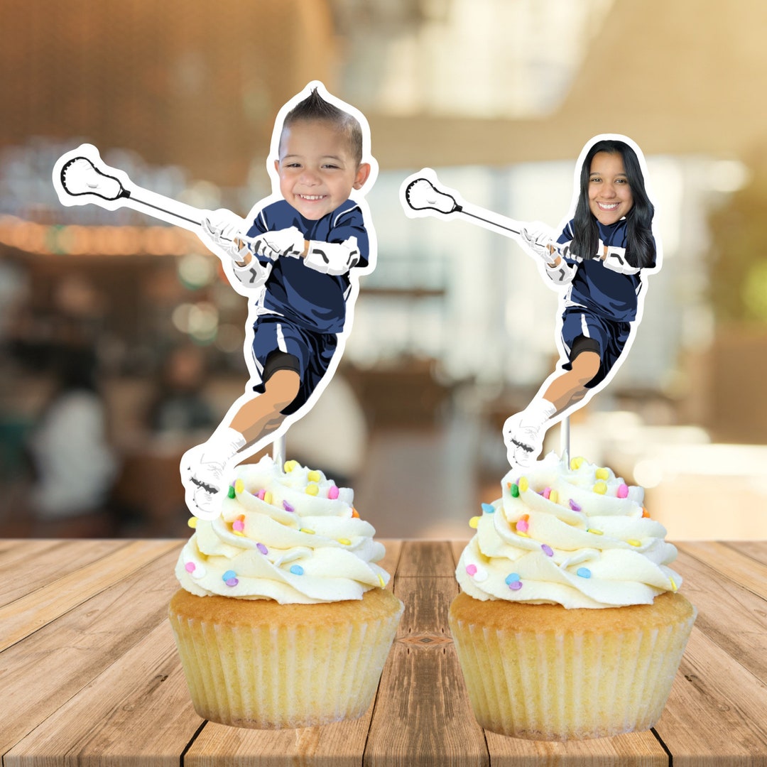 Lacrosse Custom Face Cupcake Topper, Lacrosse Party, Boys, and Girls