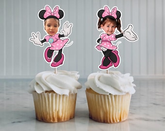 Minnie Mouse customer face Cupcake Toppers, Minnie toppers, Minnie Mouse cupcake toppers , Disney birthday party
