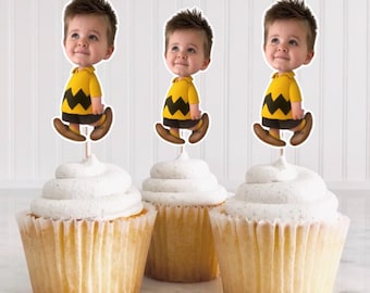 Décoration personnalisée pour cupcakes Charlie Brown | Décorations d'anniversaire Snoopy