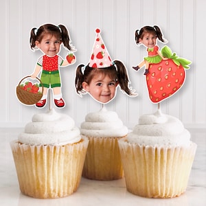 Strawberry Custom face Cupcake topper| Strawberry Birthday Decorations