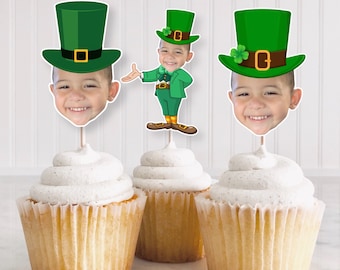 Leprechaun green hat custom face cupcake toppers/ Saint Patrick’s day decorations