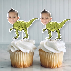 Dinosaur Cupcake toppers, Personalized Cupcake Toppers, Dinosaur Custom face cupcake Toppers