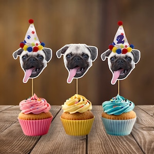 Custom pet face cupcake- paw party hat- custom cupcake toppers