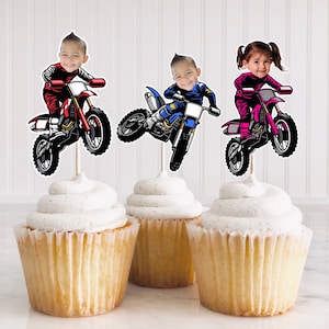 Dirt bike Custom face Cupcake topper| dirt bike motorcycle Birthday Decorations