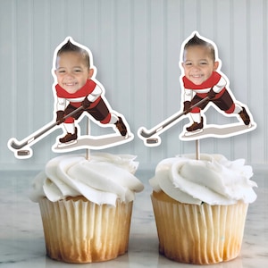 Hockey Custom Face Cupcake Toppers, Hockey Goalie , Hockey tournament, Hockey stick, Hockey party, Hockey player