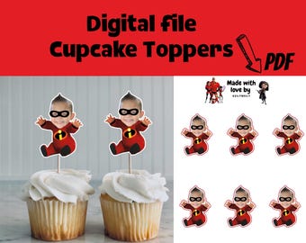 Adorno para cupcakes con la cara personalizada de Jack-Jack de los Increíbles, archivo PDF