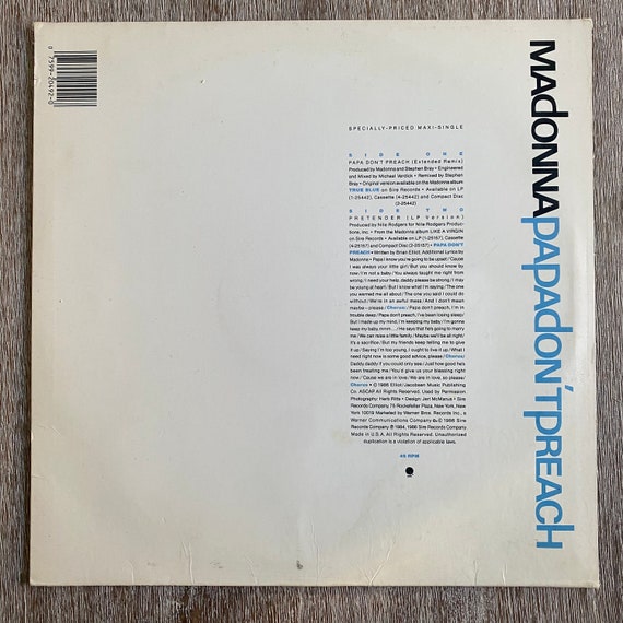Madonna / Papa Don't Preach. Classic Vinyl 12”. FREE SHIPPING! - Etsy