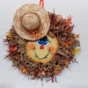 Scarecrow Fall Autumn Wreath, Fall Front Door Decor, Scarecrow Face Wreath, Fall Burlap Wreath, Harvest Wreath, Fall Decoration, Fall Decor