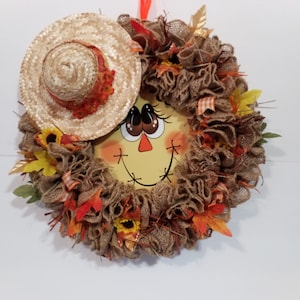 Scarecrow Fall Autumn Wreath, Fall Front Door Decor, Scarecrow Face Wreath, Fall Burlap Wreath, Harvest Wreath, Fall Decoration, Fall Decor