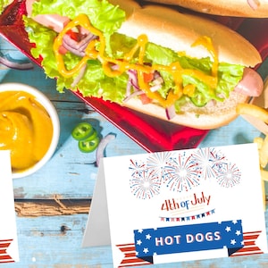 4th of July Party Food Tent Table Cards, Food Cards, 4th of July Party, July Fourth Table Cards, Imprimable, Editable, BBQ Food Cards