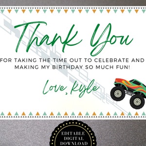 EDITIERBARE Monster Truck Geburtstag Dankeskarte - DIY Geburtstag Vorlage - Monster Truck Karte - Digital Download