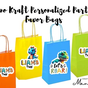 Sacs kraft dinosaures | Cadeaux personnalisés | Sacs cadeaux personnalisés | Sacs pour cadeaux d'anniversaire | Cadeau de fête | Thème dinosaure | L'ARTISANALE MANDY