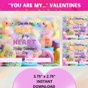 Kids Valentine Cards - &quot;You Are My...&quot; Phrases - Classroom Valentine Cards- School Valentine Tags  | Set of 13 | Instant Download