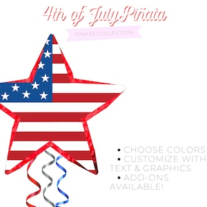 4th of July Pinata, Red White & Blue Pinata, Independence Day Pinata, Pull String Pinata,  Star Pinata, Custom Pinata, Personalized Pinata