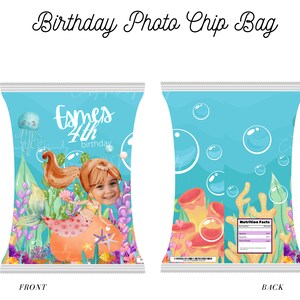 Personalized Chip Bag Wrapper, Mermaid Theme Birthday, Custom Mermaid Photo, Custom Chips Bags | Party Favors for Any Event | Any Flavor