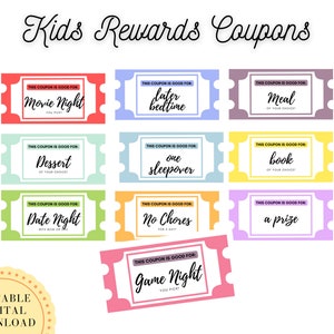 SALE REWARD COUPON clipart printable reward ticket rainbow blank coupon kids activity diy coupon book homeschool printable teacher printable