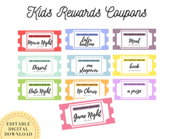 Sale Reward Coupon Clipart Printable Reward Ticket Rainbow Etsy