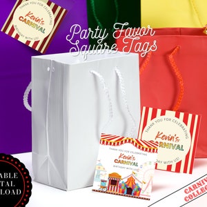 EDITABLE Party Favor TAGS Thank You, Carnival Theme. Carnival Birthday. Carnival Party - Printable Template Carnival Themed Party |Set OF 15