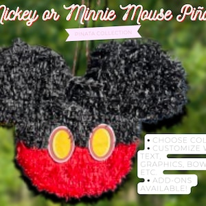 Mickey Mouse Pinata, Minnie Mouse Pinata, Mickey Ears, Minnie Ears, Pull String Pinata, Birthday Pinata, Custom Pinata, Personalized