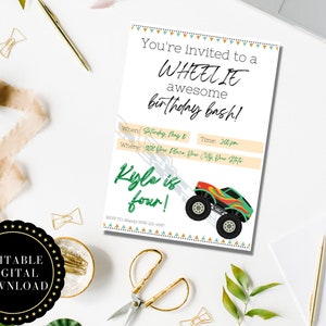 EDITABLE Monster Truck Birthday Invitation - DIY Birthday Template - Monster Truck Invitation - Digital Download
