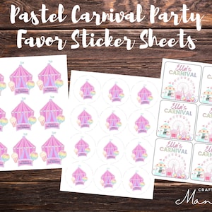 Pastel Carnival Party Stickers, Pastel Carnival Party Favor Sticker Labels - Carnival Birthday Sticker - Kids Party Sticker | CRAFTY MANDY