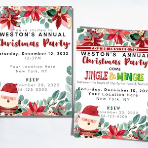 EDITABLE Christmas Party Invitation. Holiday Party Invitation. Poinsettia Christmas Invite, Printable Invitation. | Crafty Mandy