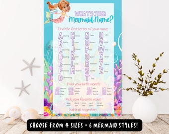 What's Your Mermaid Name Game, Name Game, Birthday Game, Custom Photo Mermaid, Mermaid Theme Birthday, Mermaid Party, Mermaid Poster