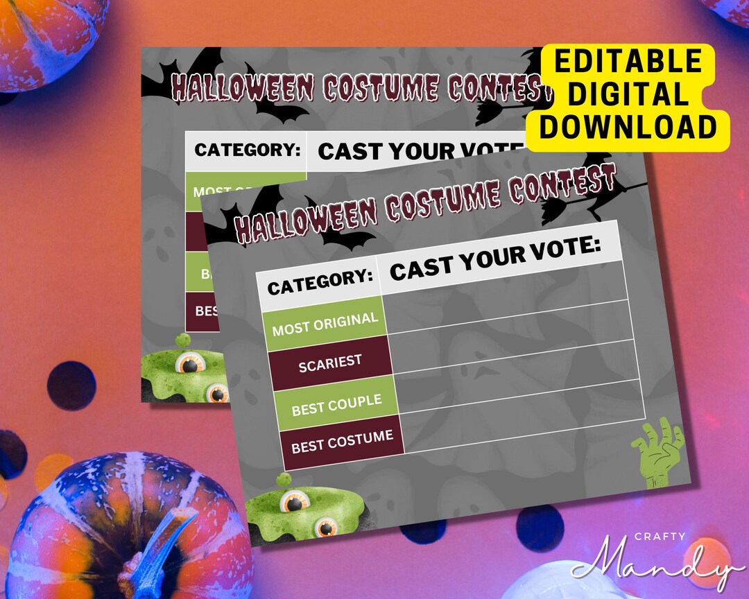 Halloween Costume Contest Voting Card, Printable Halloween Ballot Vote ...