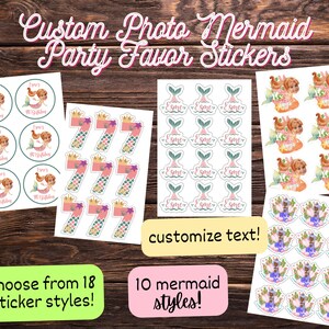 Mermaid Custom Photo Party Favor Stickers,  Mermaid Theme, Mermaid Birthday, Mermaid Party, Custom Photo Stickers,Party Favor Stickers