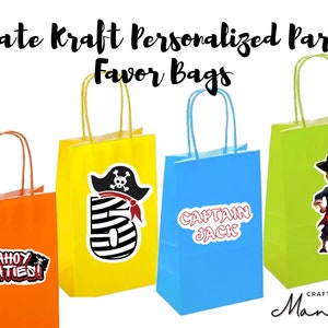 Borse Kraft con foto pirata / Bomboniere personalizzate / Borse bomboniere personalizzate / Borse bomboniere per feste di compleanno / Bomboniere per bambini / CRAFTY MANDY