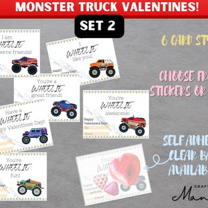 Tarjetas de San Valentín para niños - Monster Truck SET II Tarjetas de San Valentín - School Valentine Tags / Descarga instantánea / Crafty Mandy